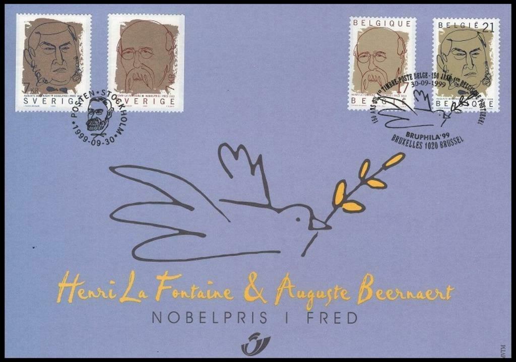 2838HK Herdenkingskaart Nobel Fountain & Beernaert, Ophalen of Verzenden, 1e dag stempel, Postfris