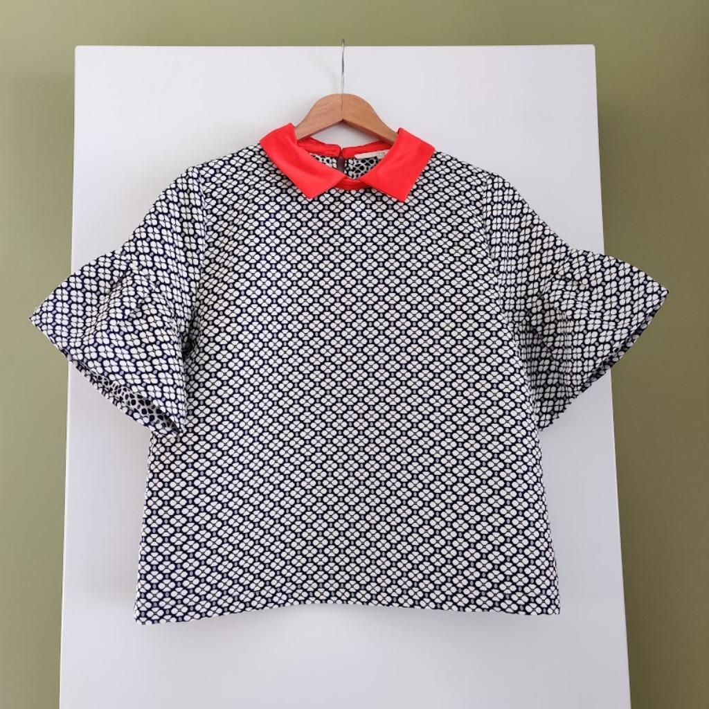 Blouse An'ge T2 (M 34 - 36) met donker blauw motief, Kleding | Dames, Ophalen of Verzenden, Blauw