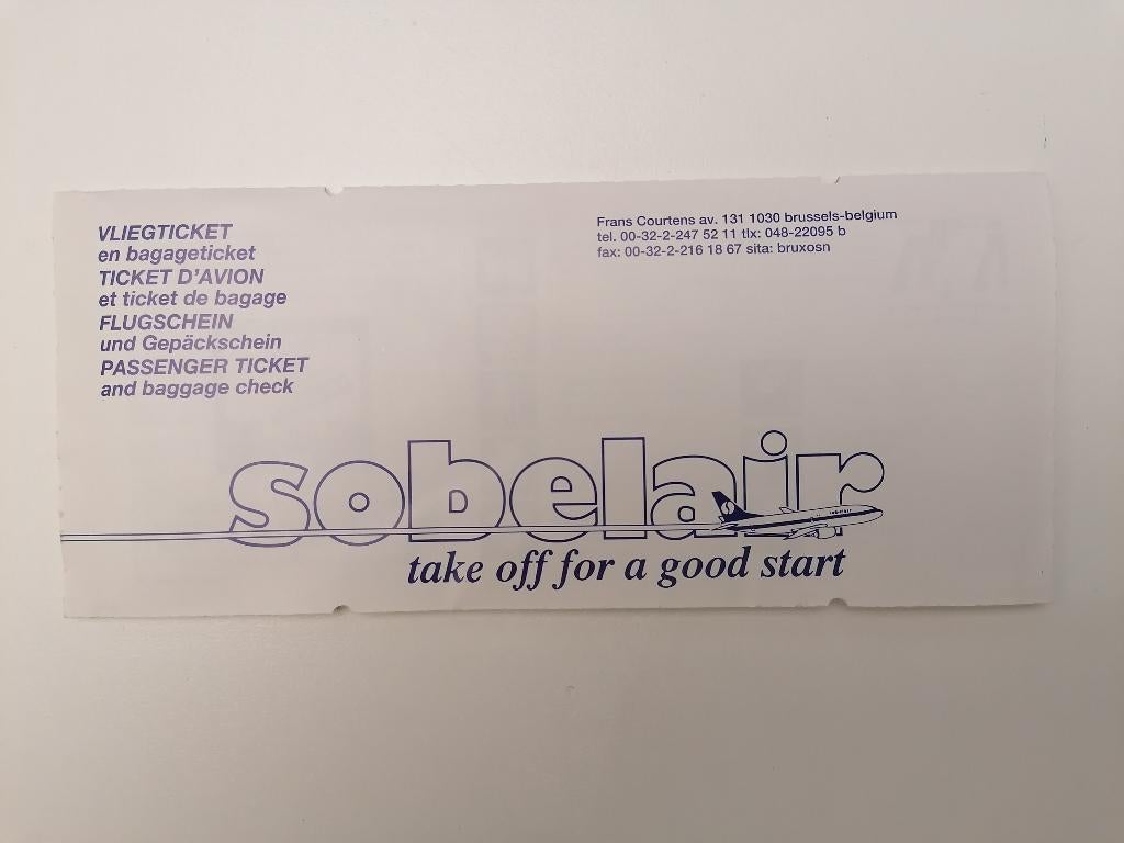 Coupon billet d'avion Sabena Sobelair #01 -SLR00074673 1997, Enlèvement ou Envoi, Utilisé
