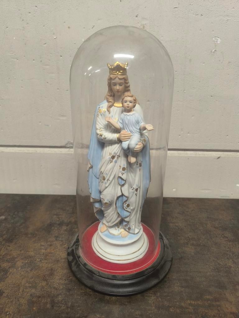 Beeld Maria met Kind onder glazen stolp – devotiebeeld, Verzamelen, Ophalen