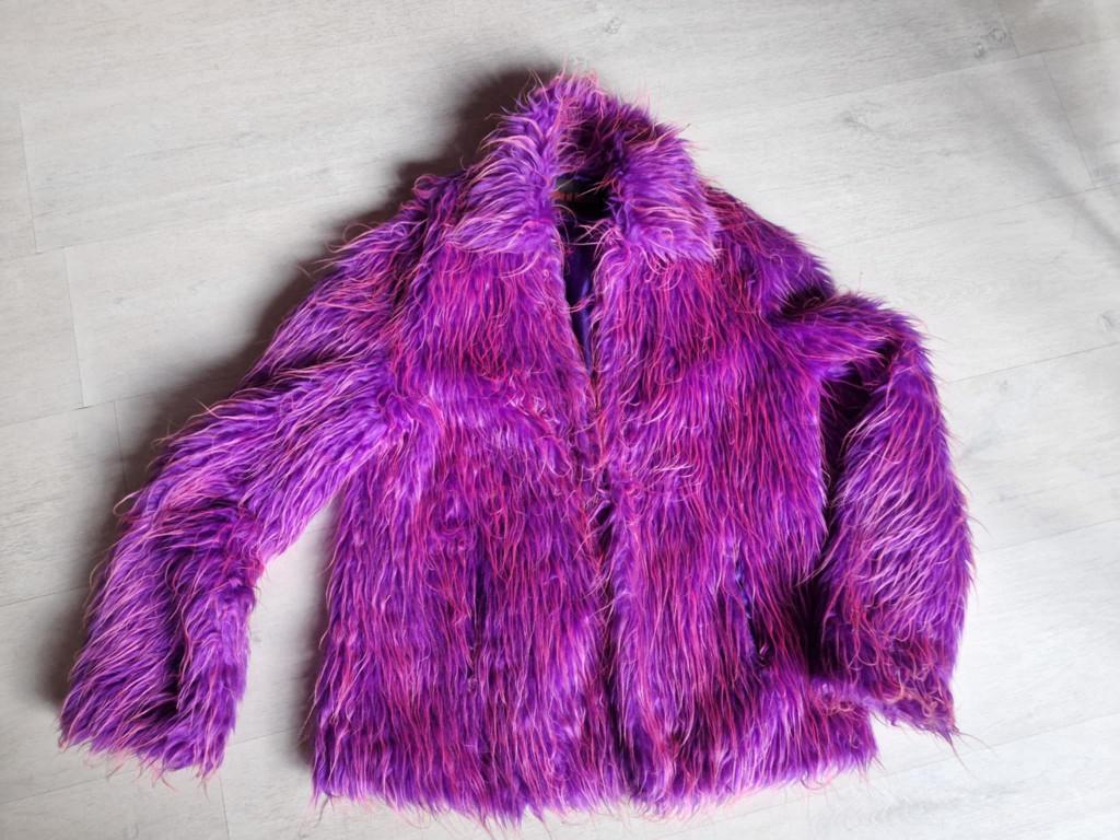 paars/roze jas in pluche / nepbont, Kleding | Dames, Ophalen, Zo goed als nieuw, Paars