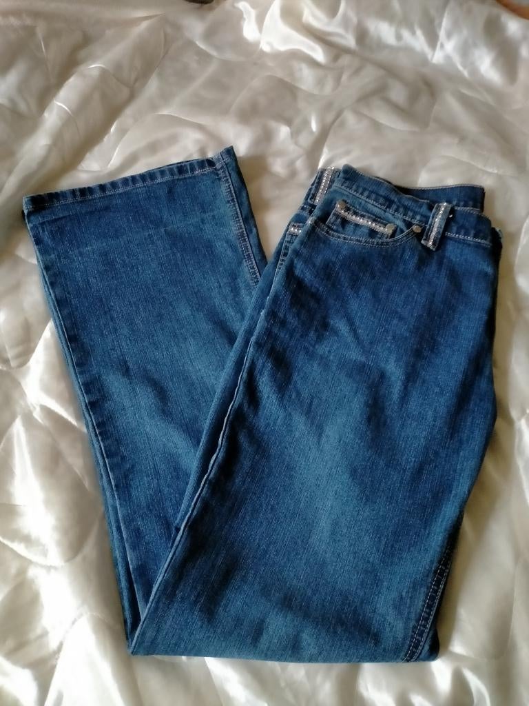 D.blauwe jeansbroek,versierd met strass,Biaggini,maat: l., Biaggini, Blauw, Ophalen of Verzenden, Zo goed als nieuw