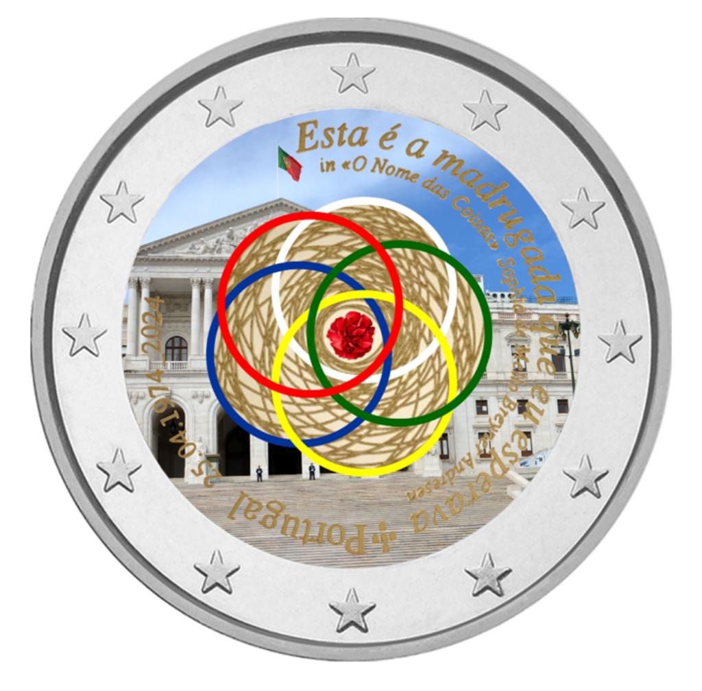 2 euro Portugal 2024 Anjerrevolutie gekleurd, Postzegels en Munten, Munten | Europa | Euromunten, Ophalen of Verzenden, Portugal