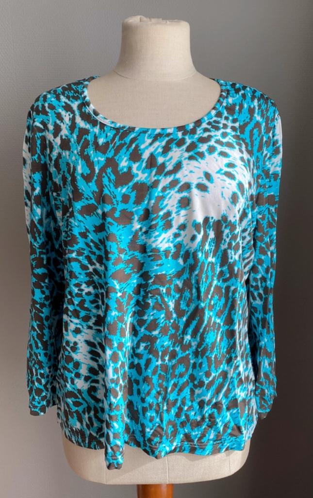 Blauw topje met luipaardmotief Anne Belin maat 40, Comme neuf, Manches longues, Bleu, Envoi