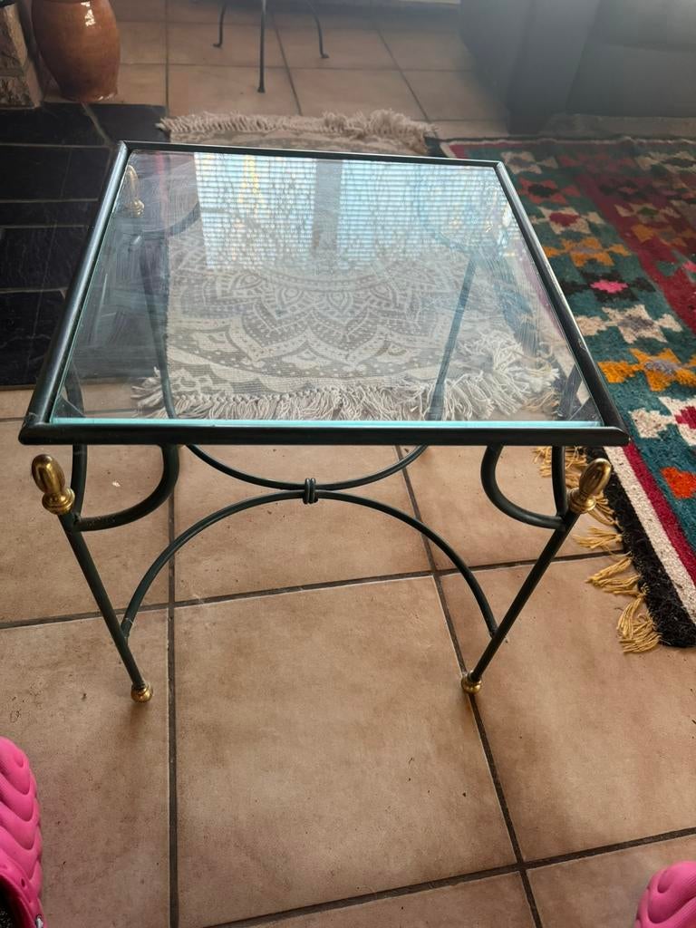 Table d appoint fer forgé verre vintage, Enlèvement, Comme neuf, Verre
