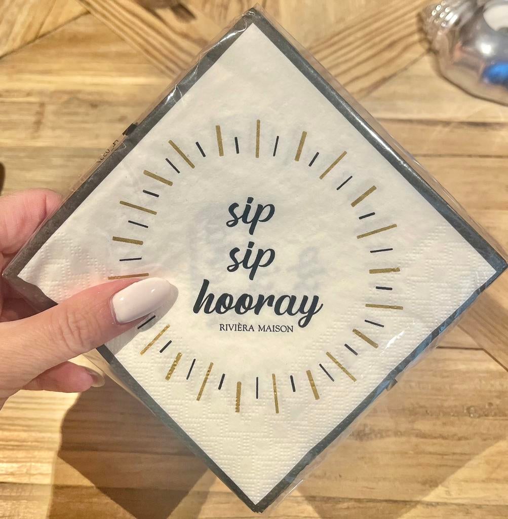 Servetten Rivièra Maison sip sip hooray zwart wit goud, Huis en Inrichting, Ophalen of Verzenden, Nieuw