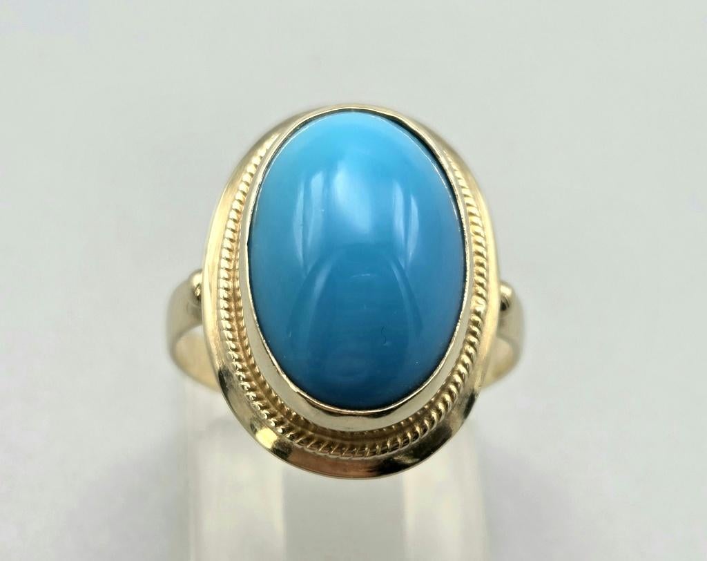 Bague ancienne en or avec turquoise. 2025/874., Bijoux, Sacs & Beauté, Envoi, Or, Bague, Avec pierre précieuse