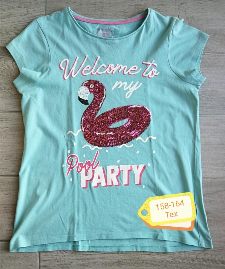 T-shirt bleu clair en forme de flamant rose -Tex - T 158-164, Tex, Enlèvement ou Envoi, Chemise ou À manches longues, Comme neuf