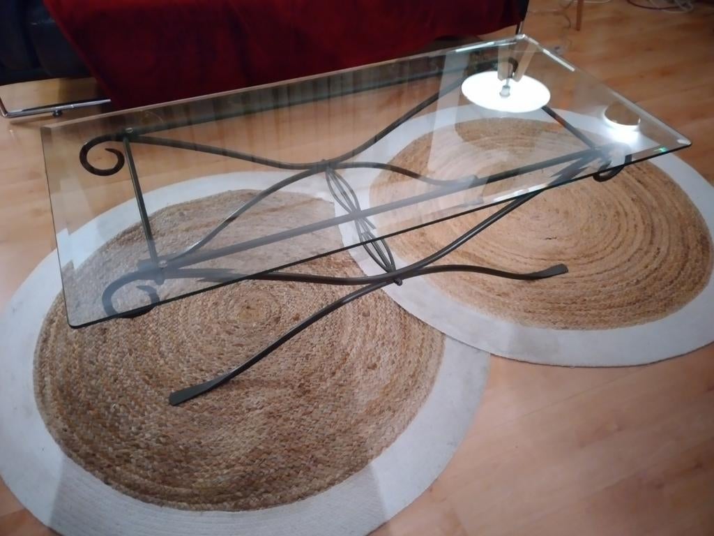 Table de salon en verre et fer forgé laqué, Maison & Meubles, Tables | Tables de salon, Enlèvement ou Envoi, Utilisé, Verre