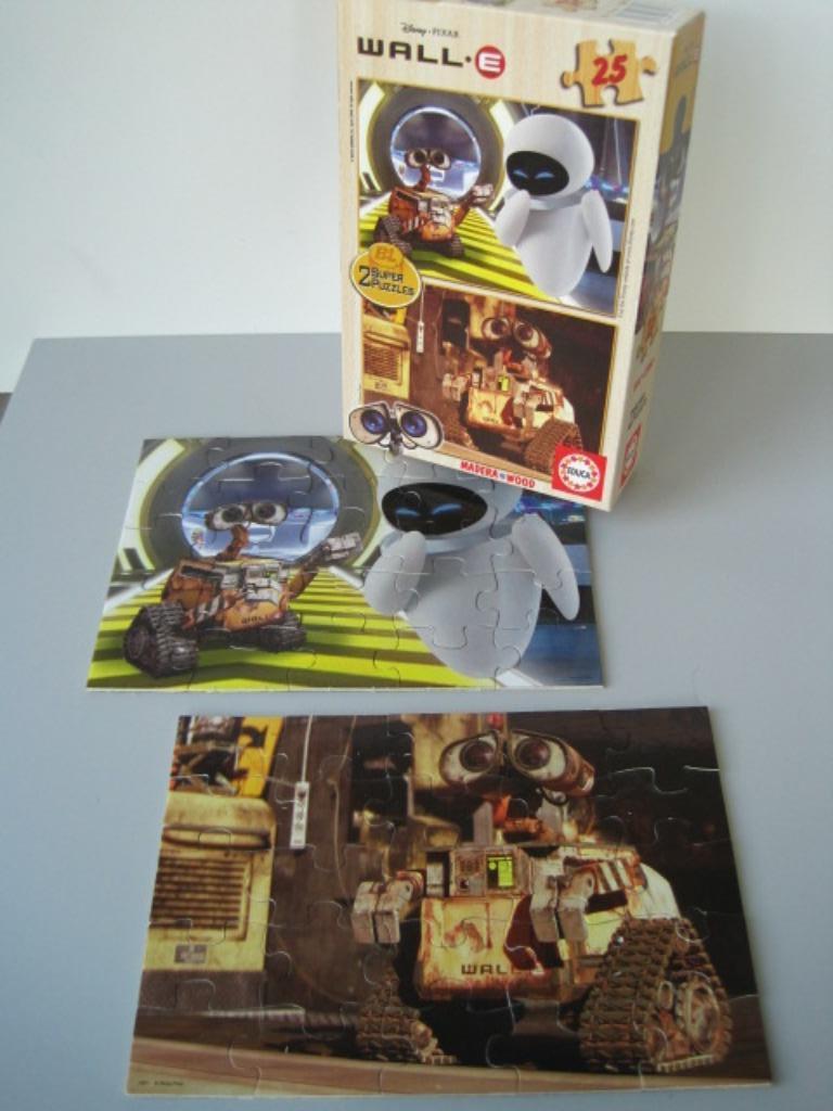 Houten puzzel Wall-E - 2 x 25 stuks - 3 tot 5 jaar, Kinderen en Baby's, Ophalen of Verzenden, 10 tot 50 stukjes, Gebruikt, 4 tot 6 jaar