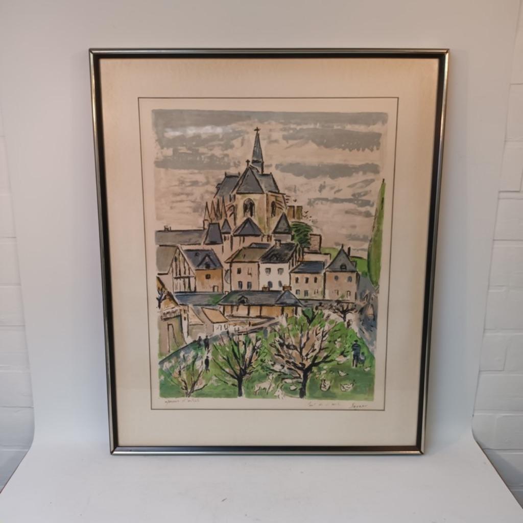 Robert Savary (1920-2000) - litho - L'eglise de Pont-de-L'Ar, Antiek en Kunst, Ophalen