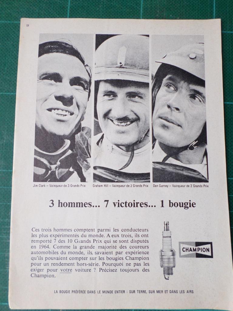 jim clark-graham hill-dan gurney - pub boug. champion - 1965, Ophalen of Verzenden, Gebruikt, Overige typen