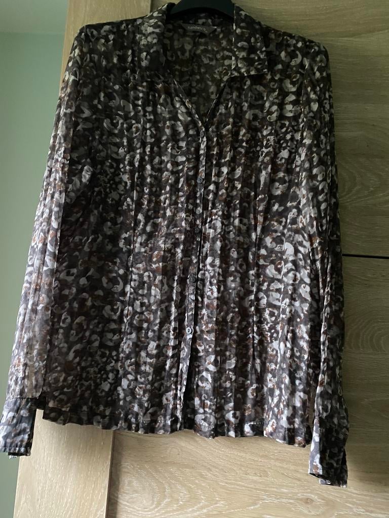 Polyester bloesje met lange mouwen., Kleding | Dames, Bruin, Maat 42/44 (L), Ophalen of Verzenden, Zo goed als nieuw