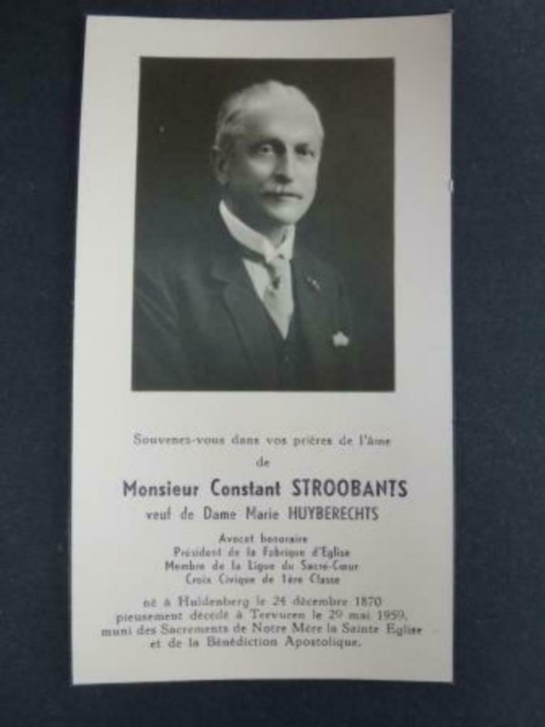 doodsprentje Stroobants Constant  Huldenberg  1870, Verzenden, Rouwkaart