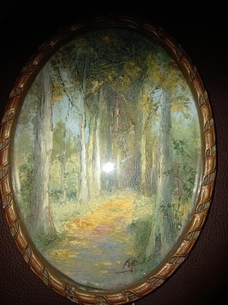 Klein ovaal olieverfschilderijen gesign., Antiek en Kunst, Ophalen of Verzenden