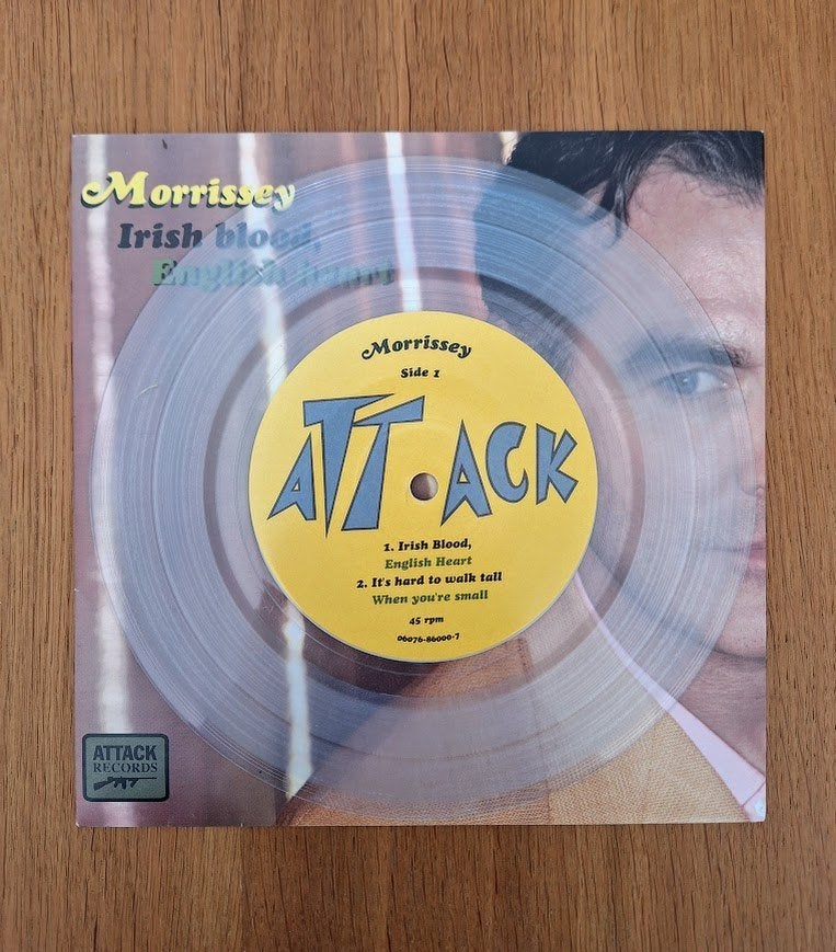 7 inch - Morrissey-Irish Blood , English Heart (CLEAR VINYL), Cd's en Dvd's, Ophalen, 7 inch, Zo goed als nieuw, Speciale editie
