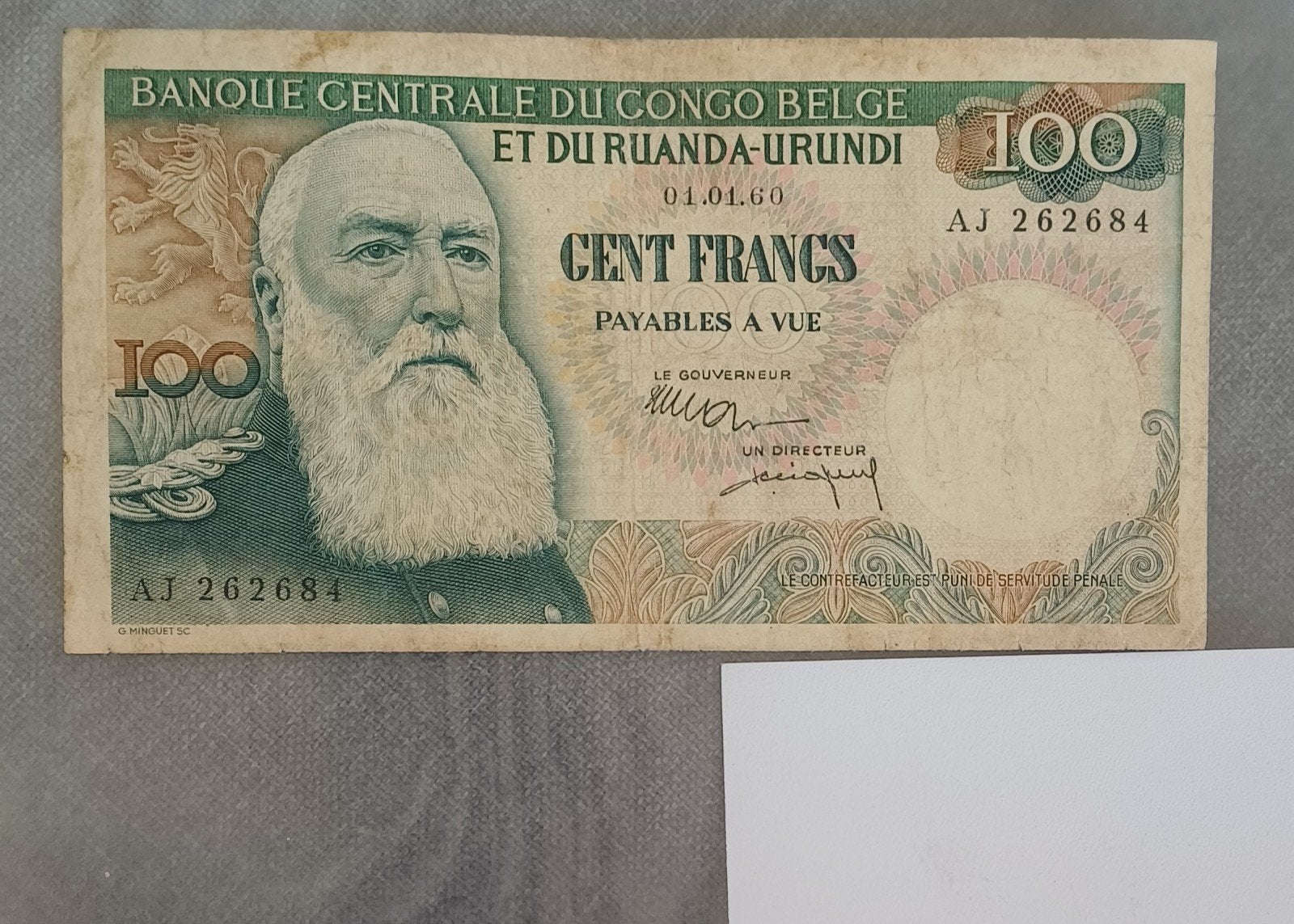 100 francs CongoBelge 01 01 1960, Timbres & Monnaies, Enlèvement ou Envoi