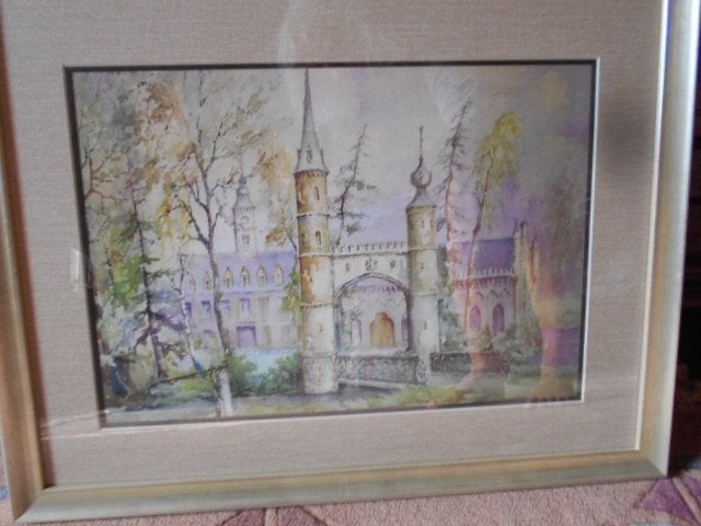 cadre comme neuf, château, Antiquités & Art, Art | Lithographies & Sérigraphies, Encadré, Enlèvement ou Envoi, Paysages, Autre technique