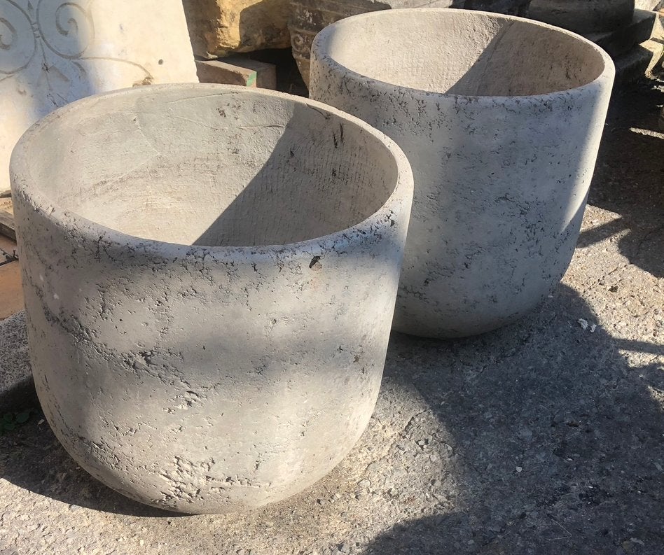 2 bloempotten beton cire, Tuin en Terras, Ophalen, Rond, Zo goed als nieuw, Beton
