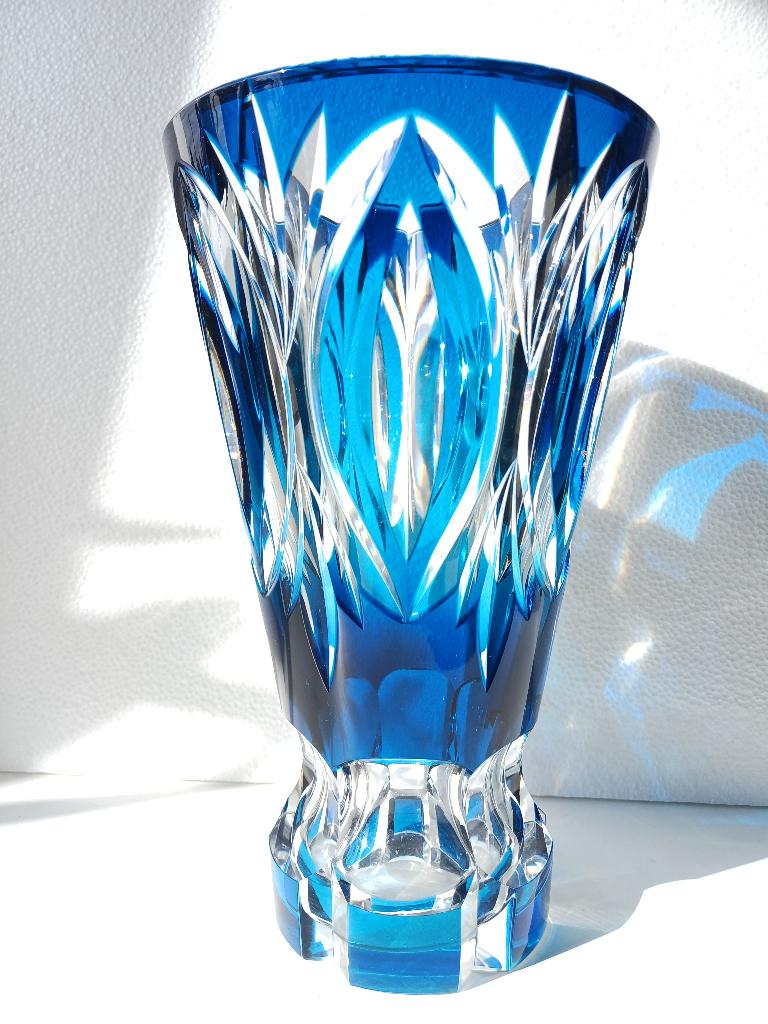 Vase Val St Lambert bleu cobalt signé numéroté, Antiquités & Art, Enlèvement