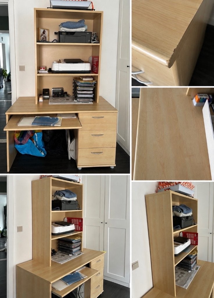 Bureau spacieux avec armoire sup. et 3 tiroirs, Avec tiroirs, Scandinave, Autres marques, Bureau d'écolier