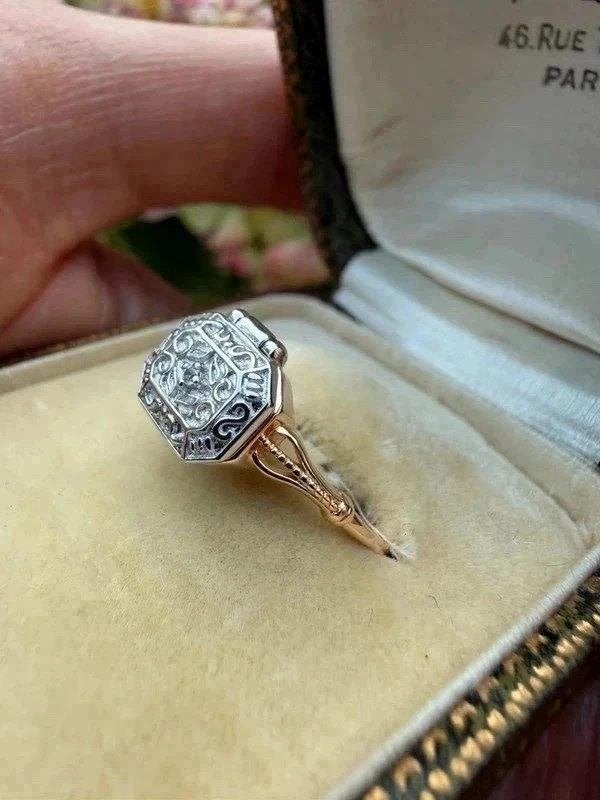 Art Deco Vergiftigingsring – Verguld 925 Sterling Zilver, Ophalen of Verzenden, Zilver, Zilver