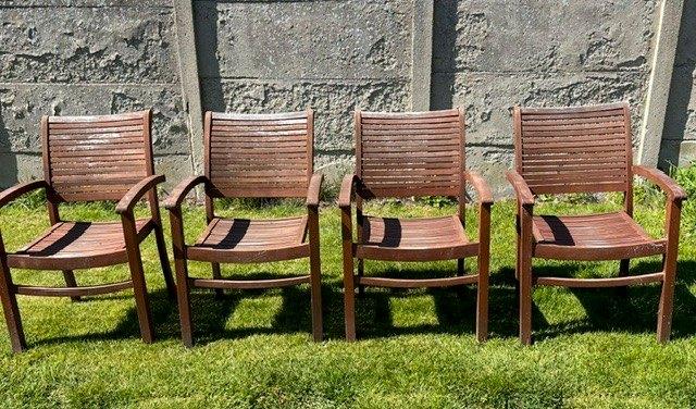 8 houten tuinstoelen, Ophalen, Gebruikt, Hout, Stapelbaar