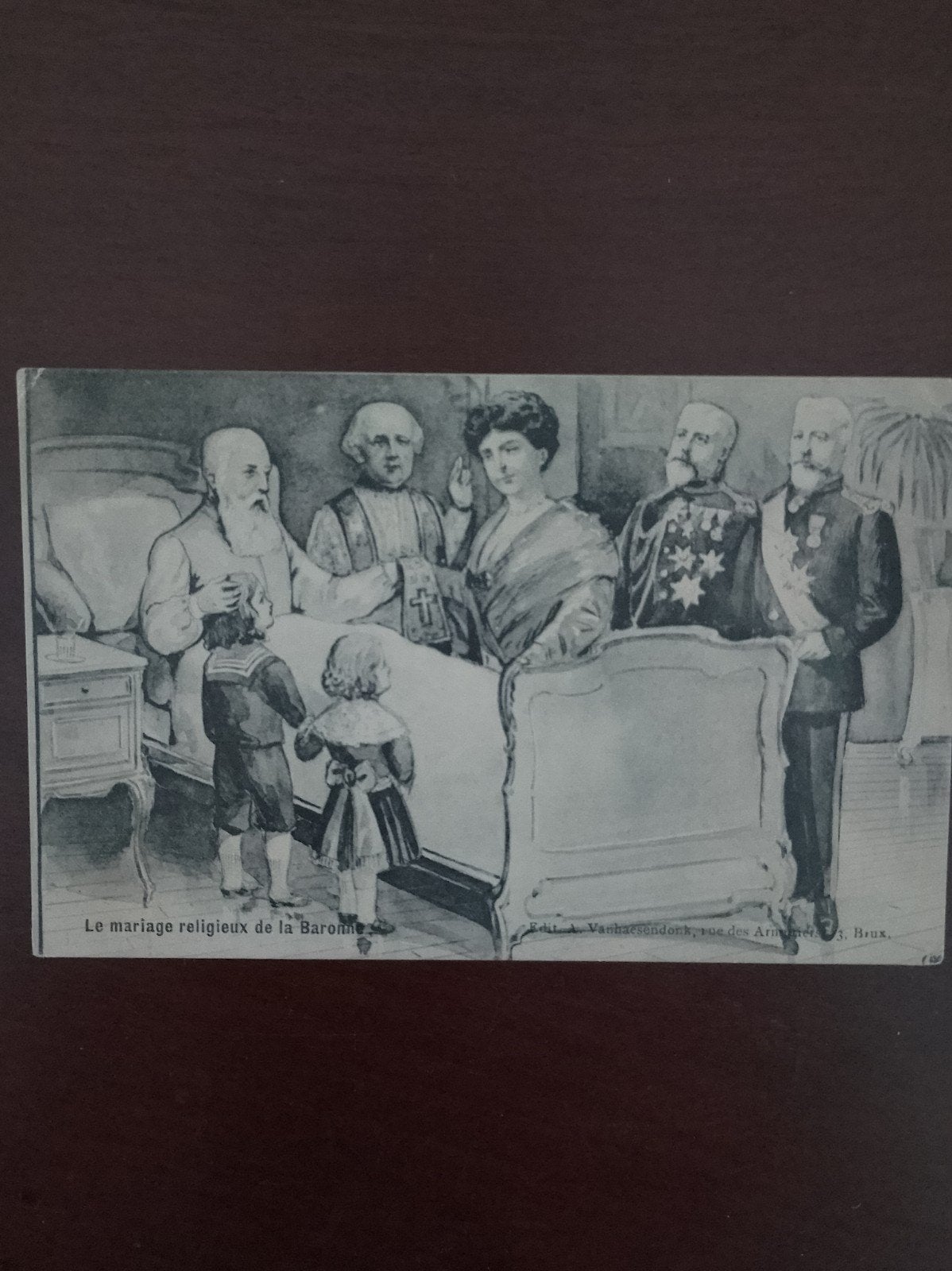 Postkaart huwelijk Leopold II met de barones de Vaughan, Ophalen of Verzenden