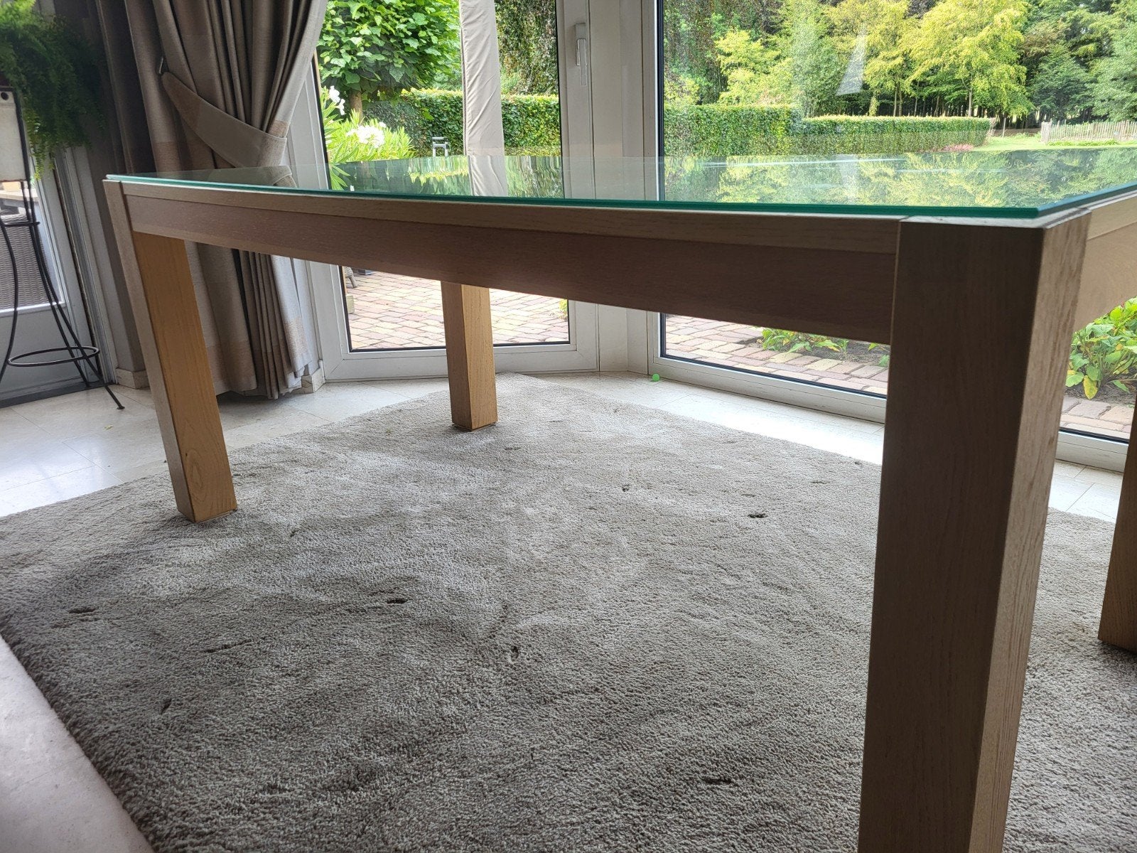 Houten eettafel met glasplaat, Ophalen, Gebruikt, Rechthoekig, Overige houtsoorten