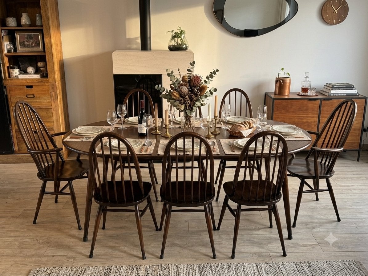 8 chaises ercol quaker, Maison & Meubles, Chaises, Bistrot, scandinave vintage, Brun, Enlèvement, Bois