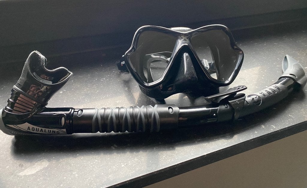 Duikbril Mares + snorkel Aqualung, Watersport en Boten, Ophalen of Verzenden, Zo goed als nieuw, Duikbril of Snorkel