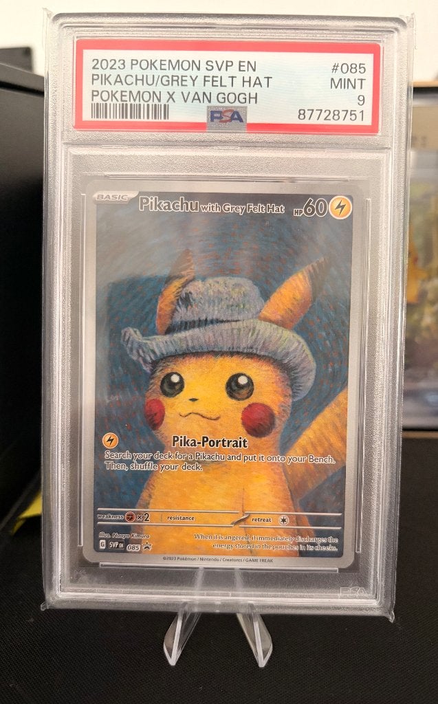 Pikachu with grey felt hat (SVP 085) PSA9, Ophalen of Verzenden, Nieuw, Losse kaart, Foil