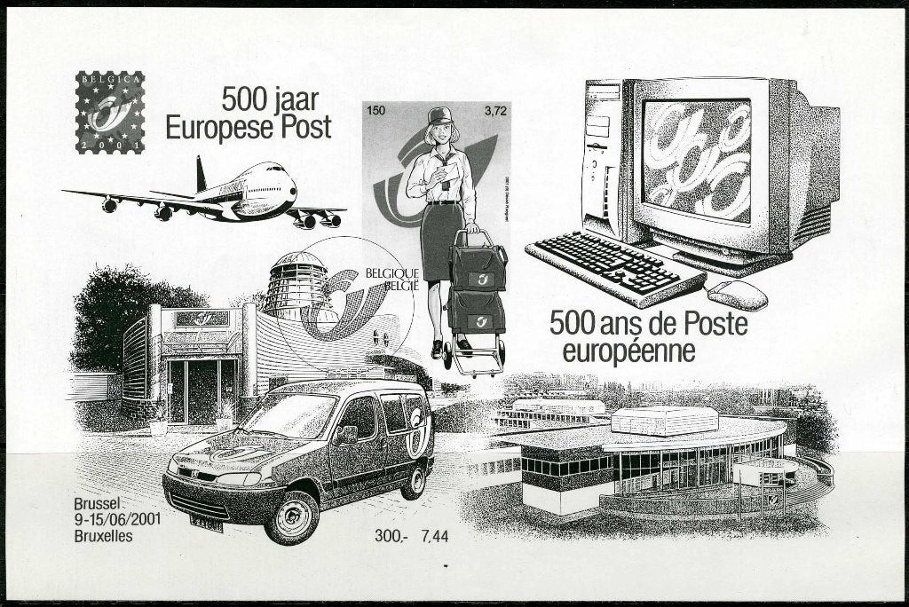 (B) Feuille noir et blanc ZNE10 2001 - Belgica 500 ans poste, Envoi, Non oblitéré, Neuf