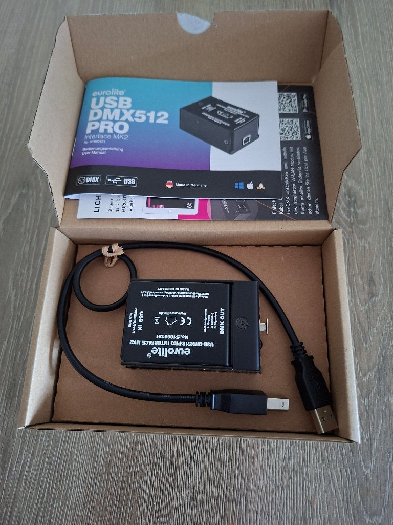 Eurolite USB-DMX512 PRO (USB DMX interface) + DMX-kabel 3m, Enlèvement, Comme neuf, Laser