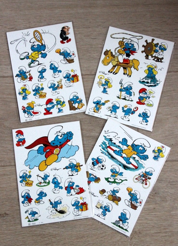 4x Autocollant stickers Schtroumpfs Smurfen Peyo 1983, Verzamelen, Verzenden, Smurfen, Nieuw