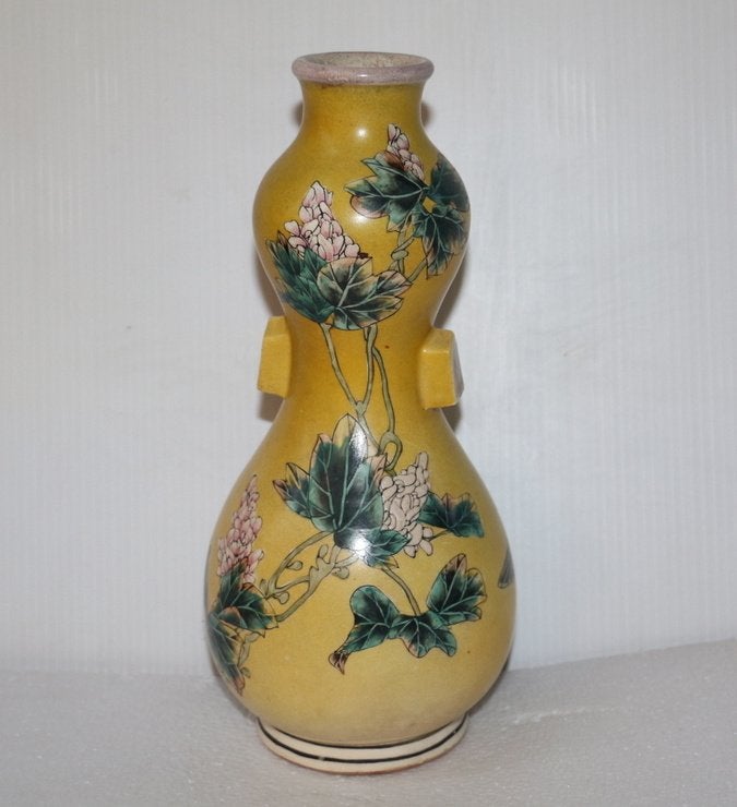 Chinese dubbele kalebasvaas, handgeschilderde bloemmotieven, Antiek en Kunst, Ophalen of Verzenden