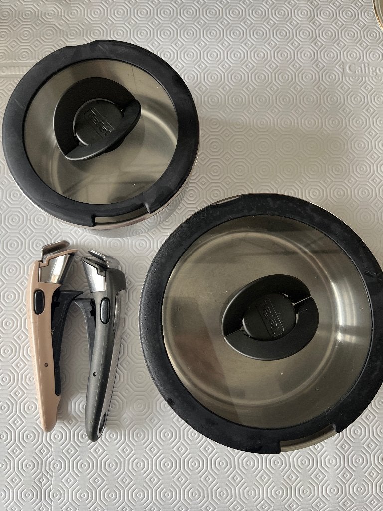 Pottenset tefal, Huis en Inrichting, Ophalen, Tefal, Aluminium, Zo goed als nieuw
