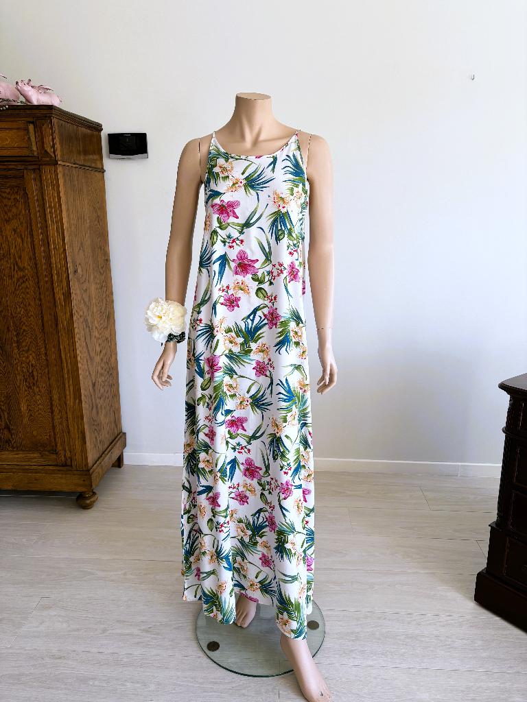 Queens tropisch maxidress – kleurrijke bloemenprint – maat M, Maat 38/40 (M), Overige kleuren, Verzenden, Zo goed als nieuw
