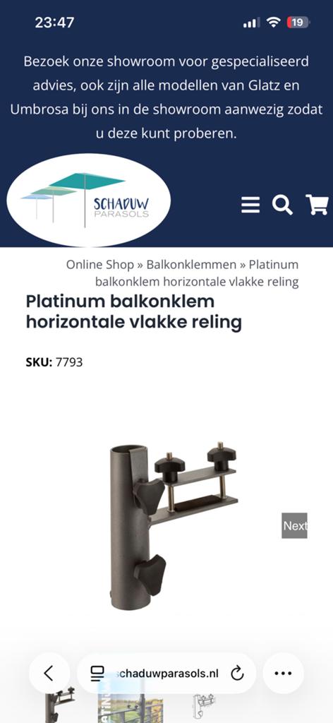 Platinum balkonklem, Tuin en Terras, Parasols, Nieuw, Stokparasol, Ophalen