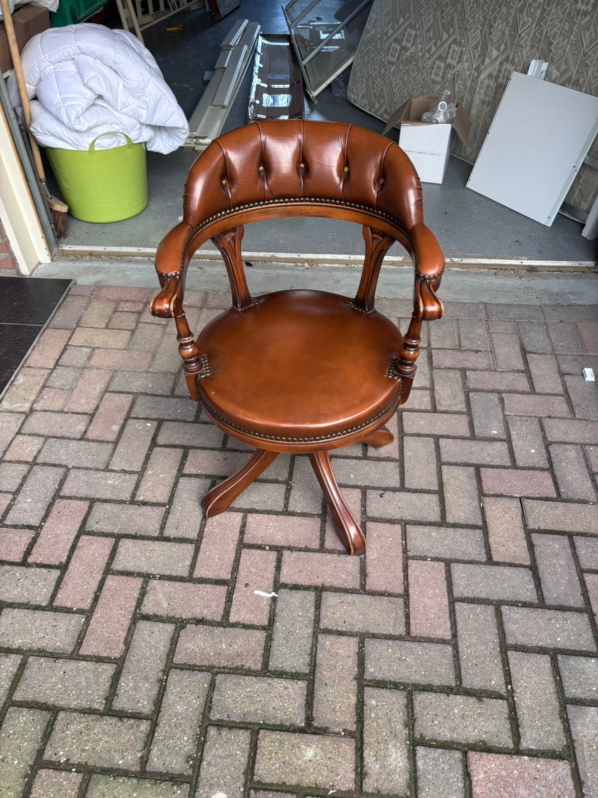 Chesterfield Bureaustoel - Bruin Cognac - draaibaar, Ophalen