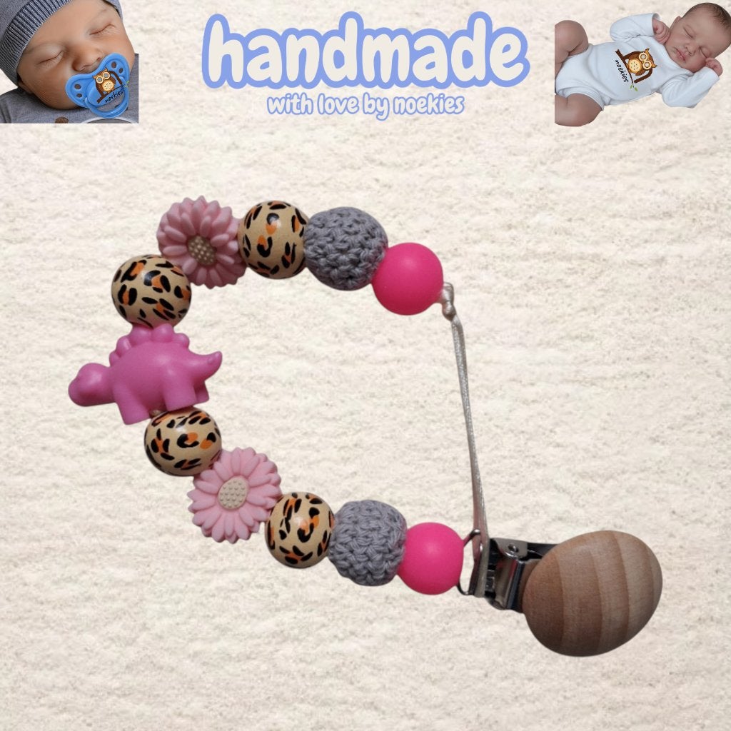Attache tétine Noekies motif dino panthère rose n 32, Enlèvement ou Envoi, Neuf, Cadeau d'accouchement