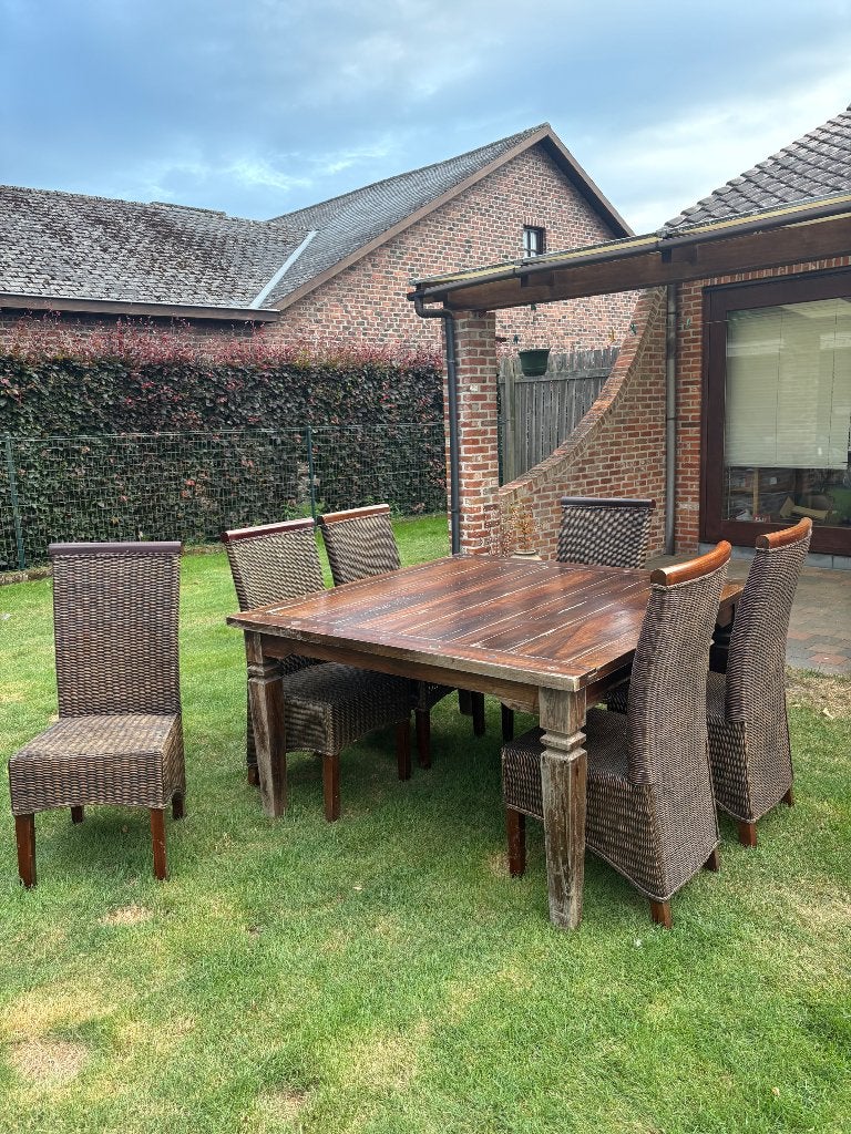 Tafel met 6 stoelen, Huis en Inrichting, Tafels | Eettafels, Ophalen, Gebruikt, Vierkant, Vijf personen of meer