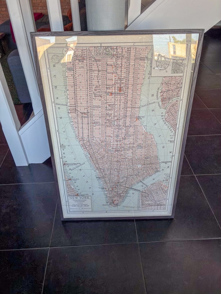 zwarte kader met 'vintage' kaart van New York, Ophalen, Zo goed als nieuw, Print