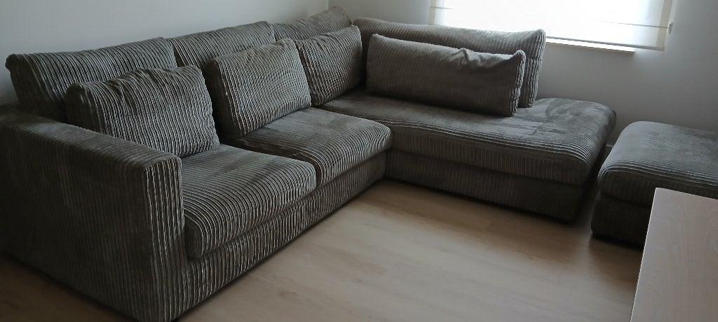 Canapé d'angle, velours, taupe avec pouf, Enlèvement, Comme neuf, Tissus, Modern - lounge