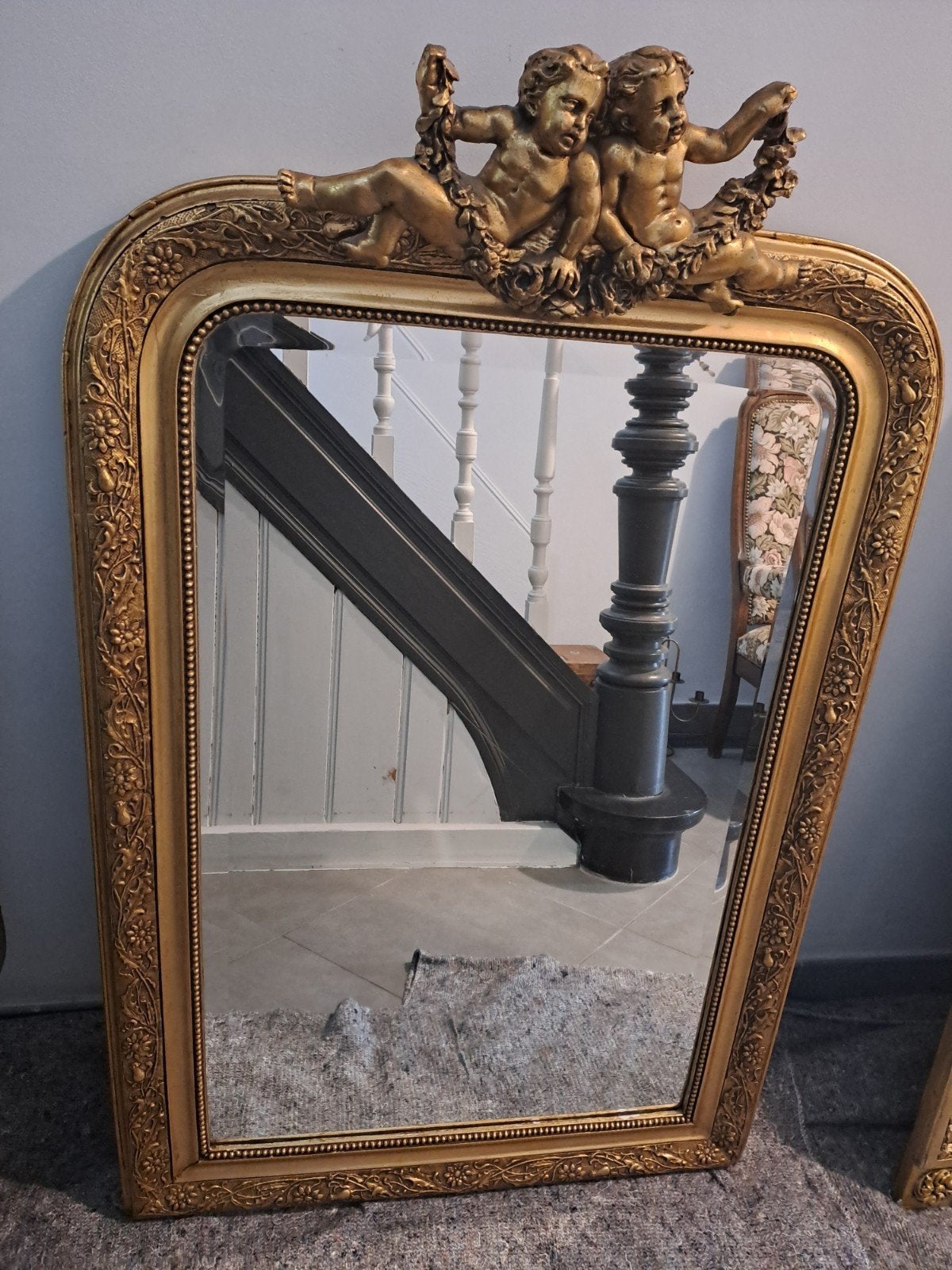 Oude spiegel met 2 putti, Antiek en Kunst, Ophalen