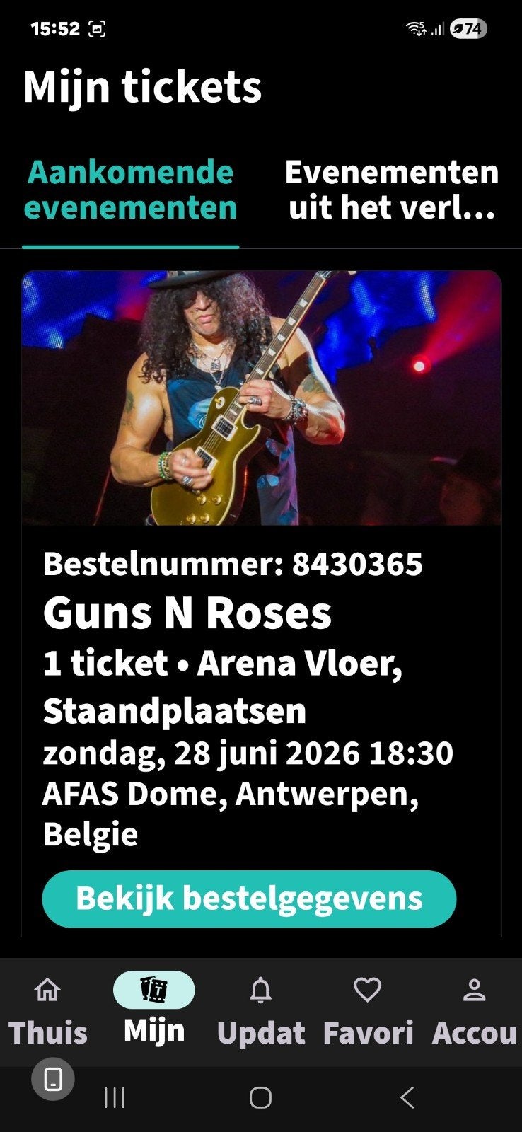 28 juni Guns&roses arena vloer  + vervoerticket heen terug, Tickets en Kaartjes, Concerten | Pop, Eén persoon, Juni