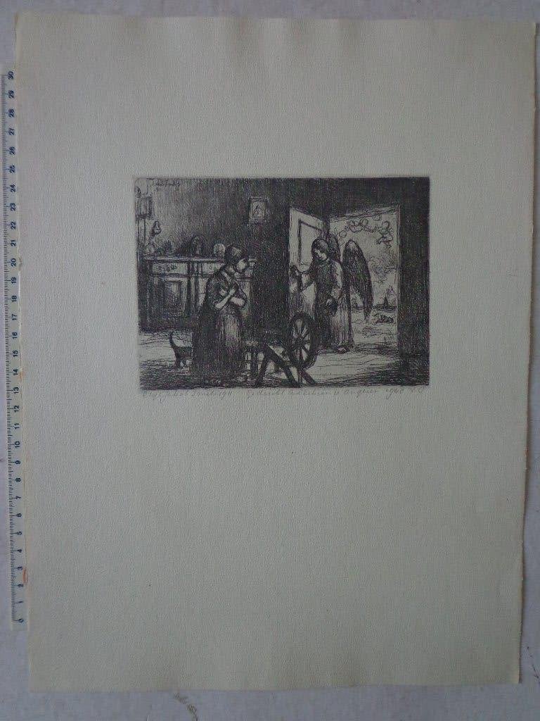 Ets van Jakob Smits Maria Boodschap I (tweede staat), Enlèvement ou Envoi, Religion, Eau-forte, 1900 - 1949