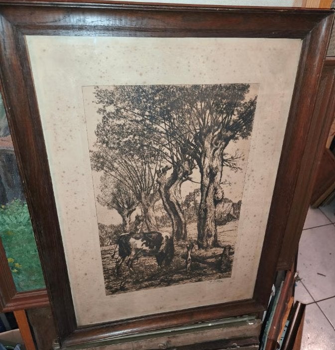 gravure signe, Antiek en Kunst, Ophalen of Verzenden, Gravure