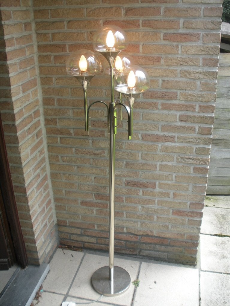Lampe sur pied chrome et globes années 70 vintage, Enlèvement