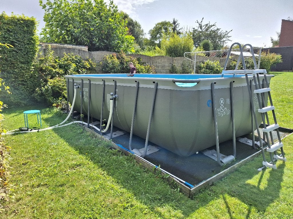 Compleet Intex zwembad 5,5 x 2,8 m + warmtepomp + glasfilter, Gebruikt, 200 tot 300 cm, Rechthoekig, Ophalen